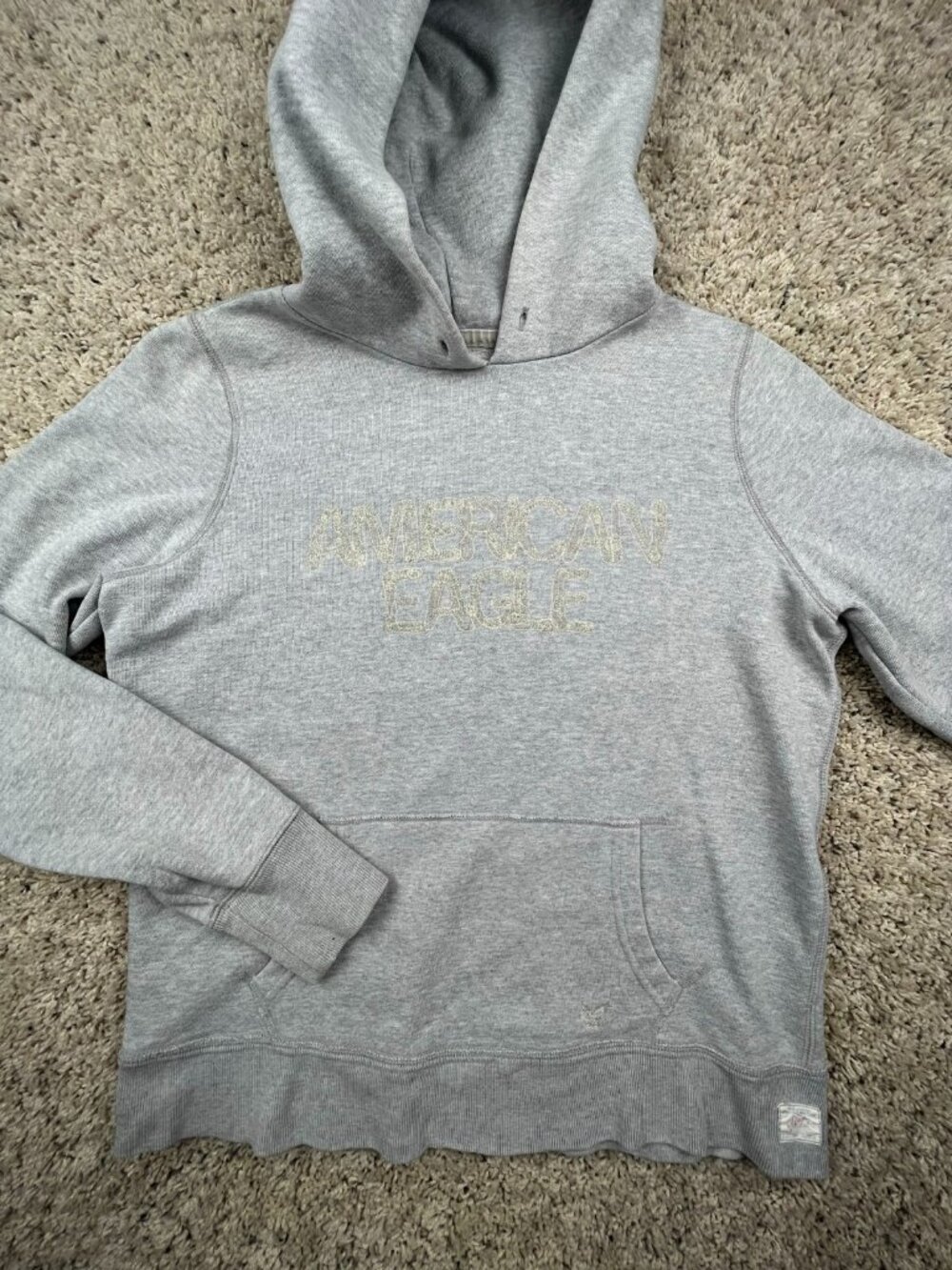 American Eagle Hoodie Adult Medium Grey Pullover Hooded Big Pocket Sweatshirt